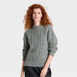 Women's Cabled Sweater - A New Day™ Heather Gray M